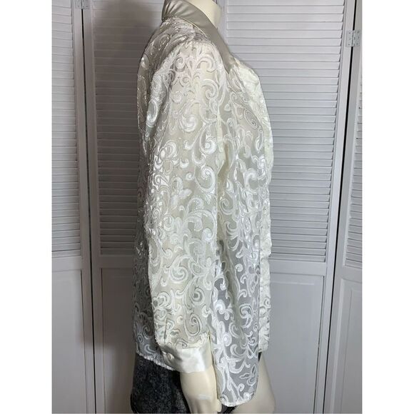 NWT Vintage Cream Sheer Satin Lace Oversized Button Down Blouse XL - Picture 7 of 10